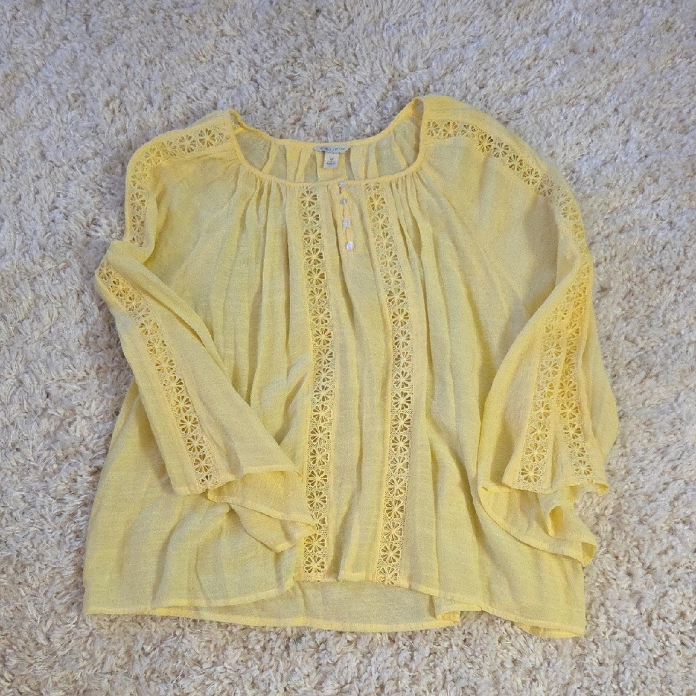 Cato Yellow Lace Accent Blouse